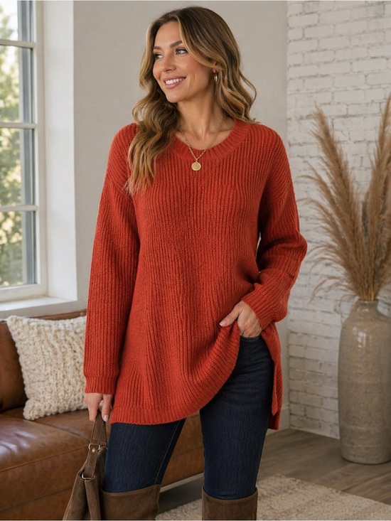 Woman Within Sweaters - ✨ Woman Within Tunic Sweater Size L Burnt Orange Cozy Fall Staple ✨